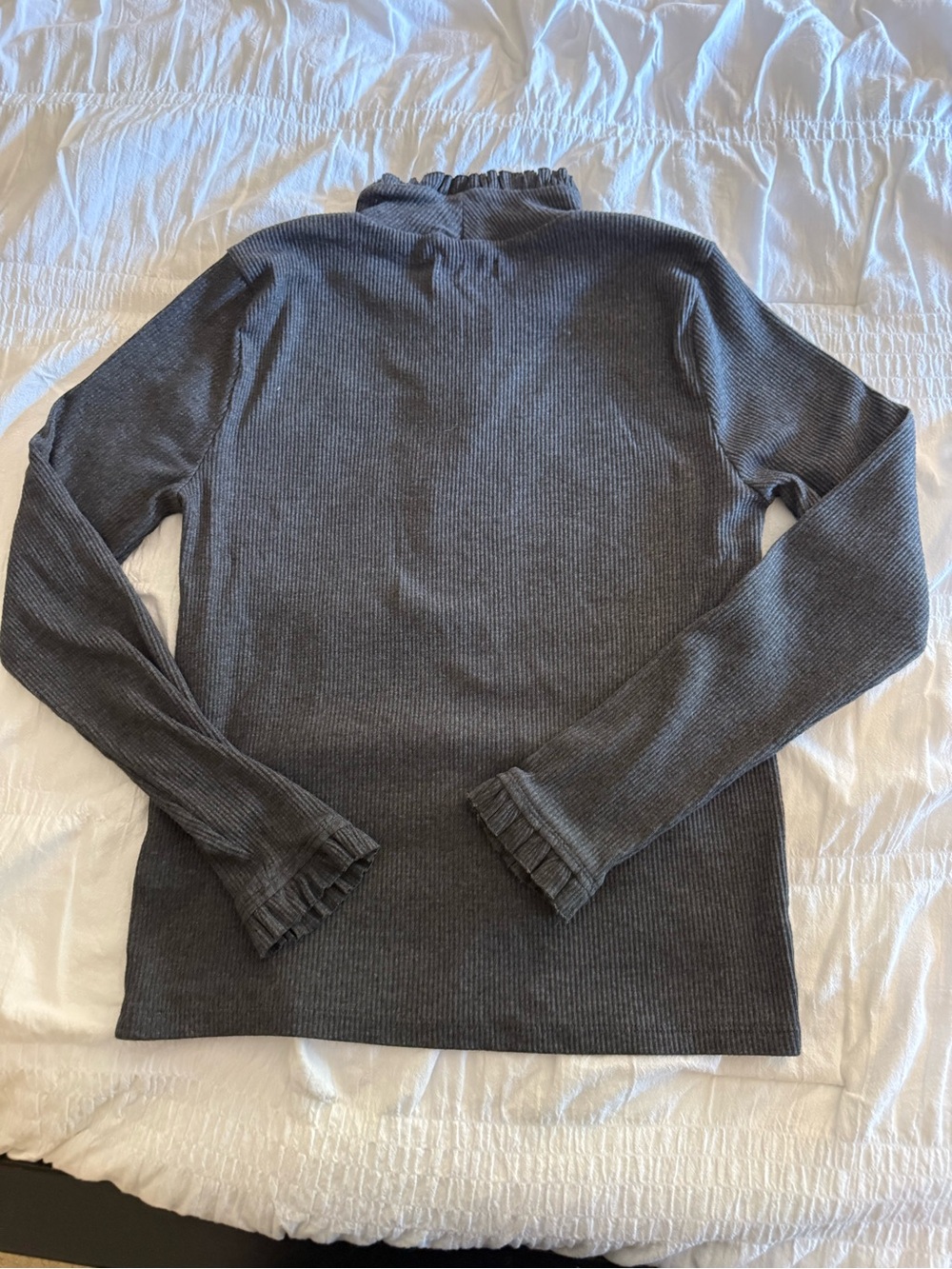 J. Crew Charcoal Rib Ruffle Mock Neck Slim fit Shirt Size Large - Picture 3 of 9